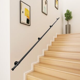 Black Wall Handrail 3ft Section for Stairs Steps Dark Iron-Easy Install for Outdoor Indoor Stairs Porch Deck Hand Rail