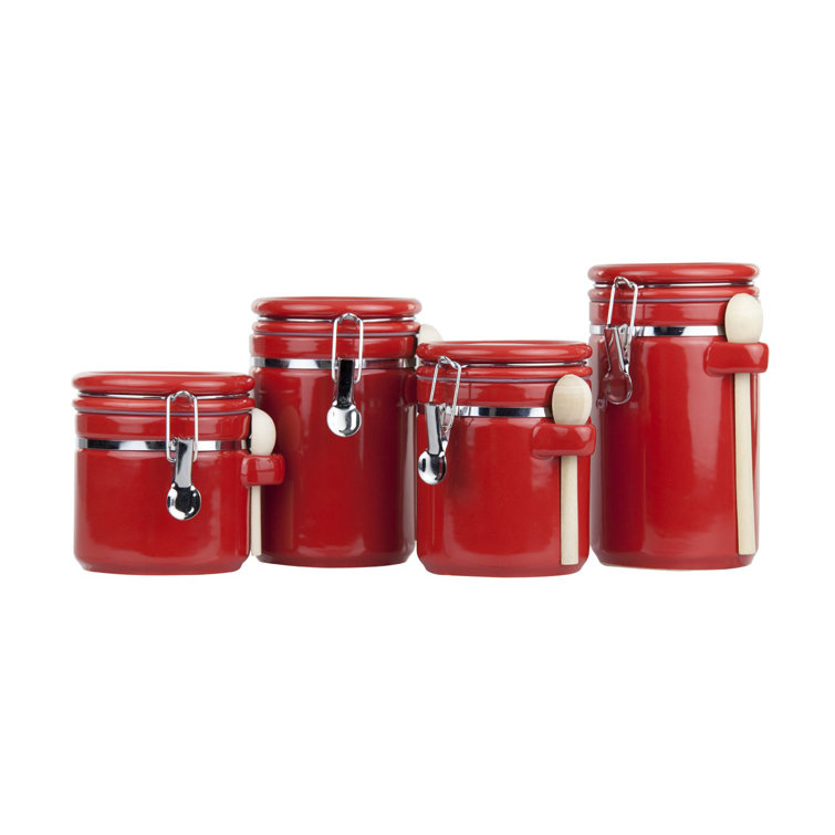 4-Piece Ceramic Canister Set Airtight Food Storage Container With Clamp Top  Lid And Wooden Spoon