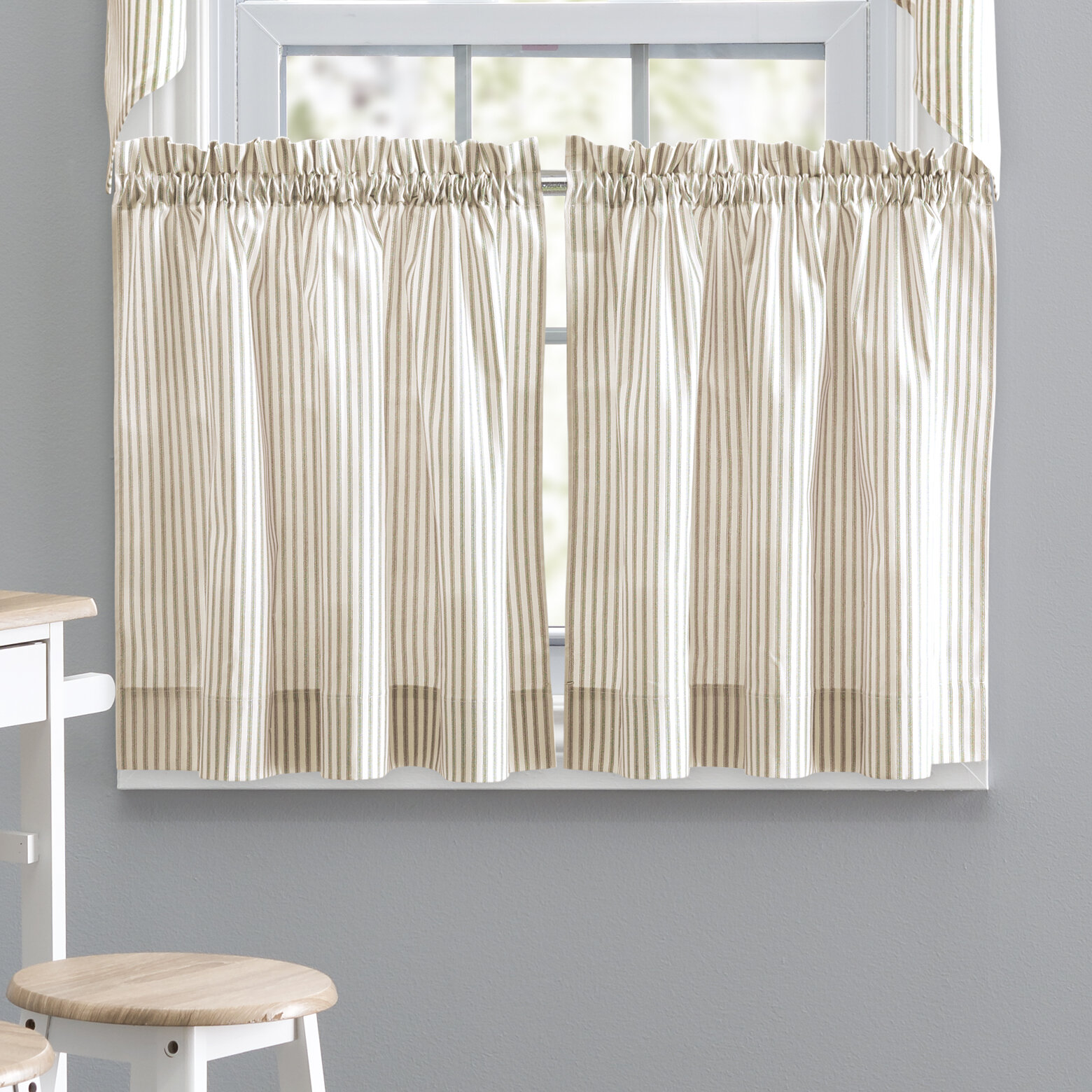 Gracie Oaks Charis Striped Cotton Blend Tailored 56'' Cafe Curtain ...