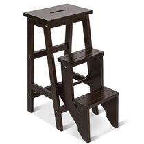 Wood Color + Cylficl Pedal Stool Home Step Stool Multi-functional Combination Stair Stool 3 Steps Wooden Folding Ladder