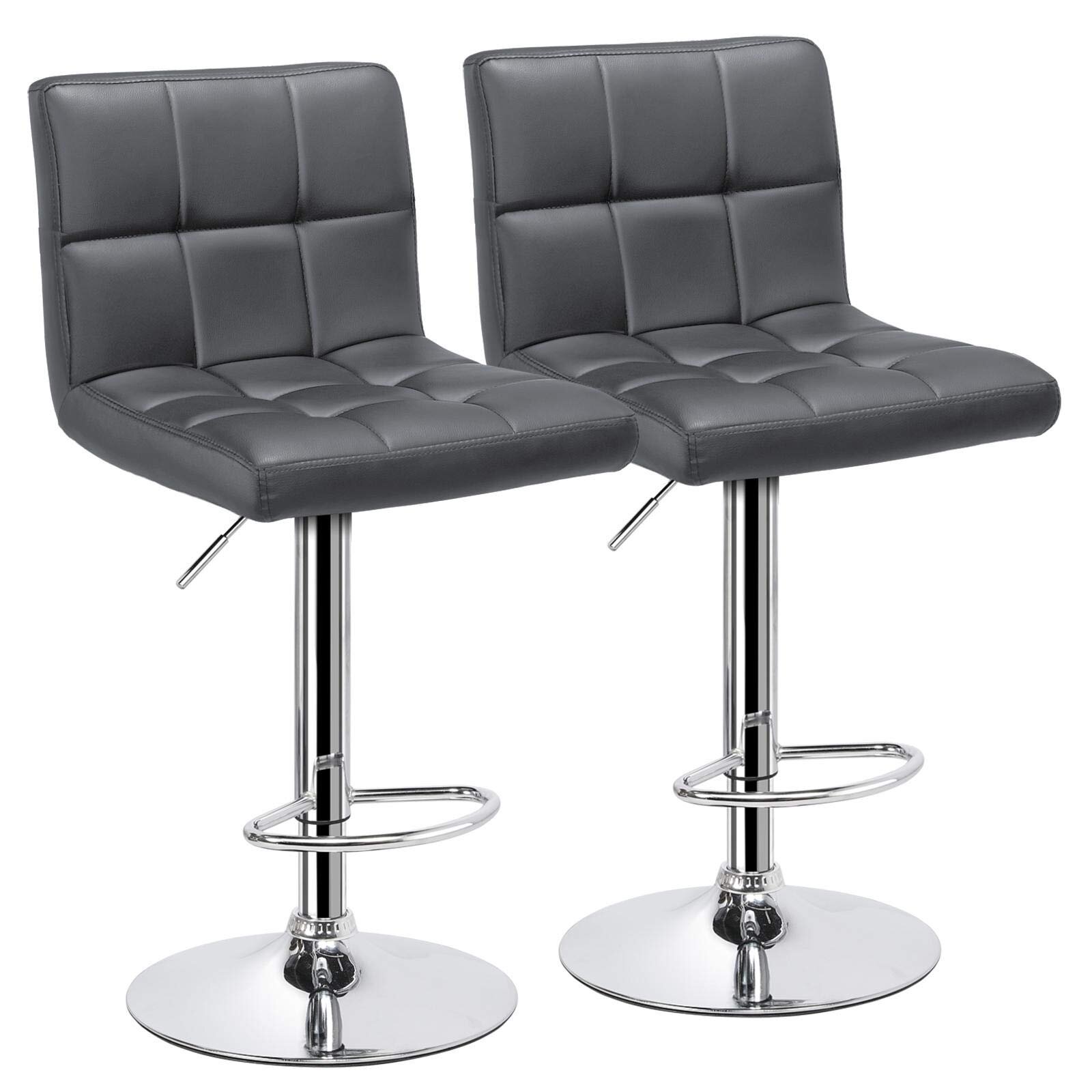 2Pcs Round PU Leather Seats Adjustable Hydraulic Swivel Bar Stools Dining Chairs 