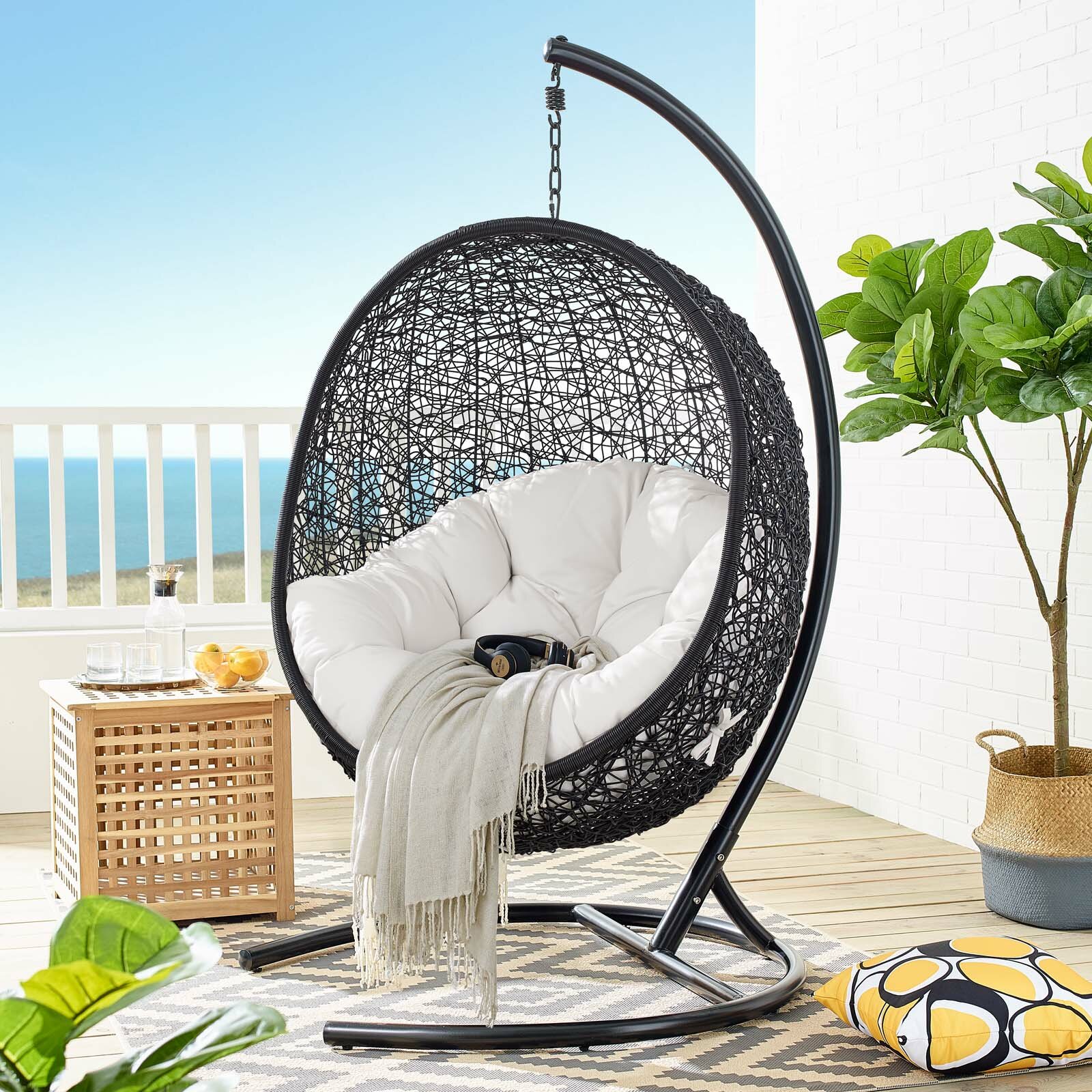 Bayou Breeze Wisser Sunbrella Outdoor Patio Swing Chair With Stand Reviews Wayfair