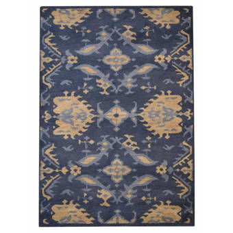 August Grove Hargrave Floral Hand Knotted Wool Blue Area Rug Wayfair