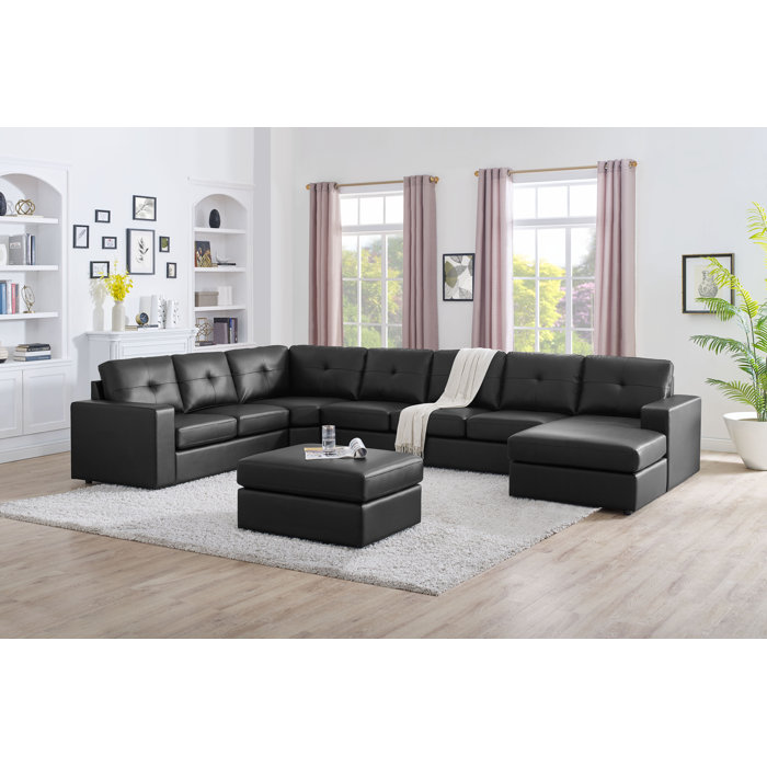 Auton 6 Seater Large U Shape Sectional Sofa With Ottoman Black Auton 6 Seater Large U Shape Sectional Sofa With Ottoman Black