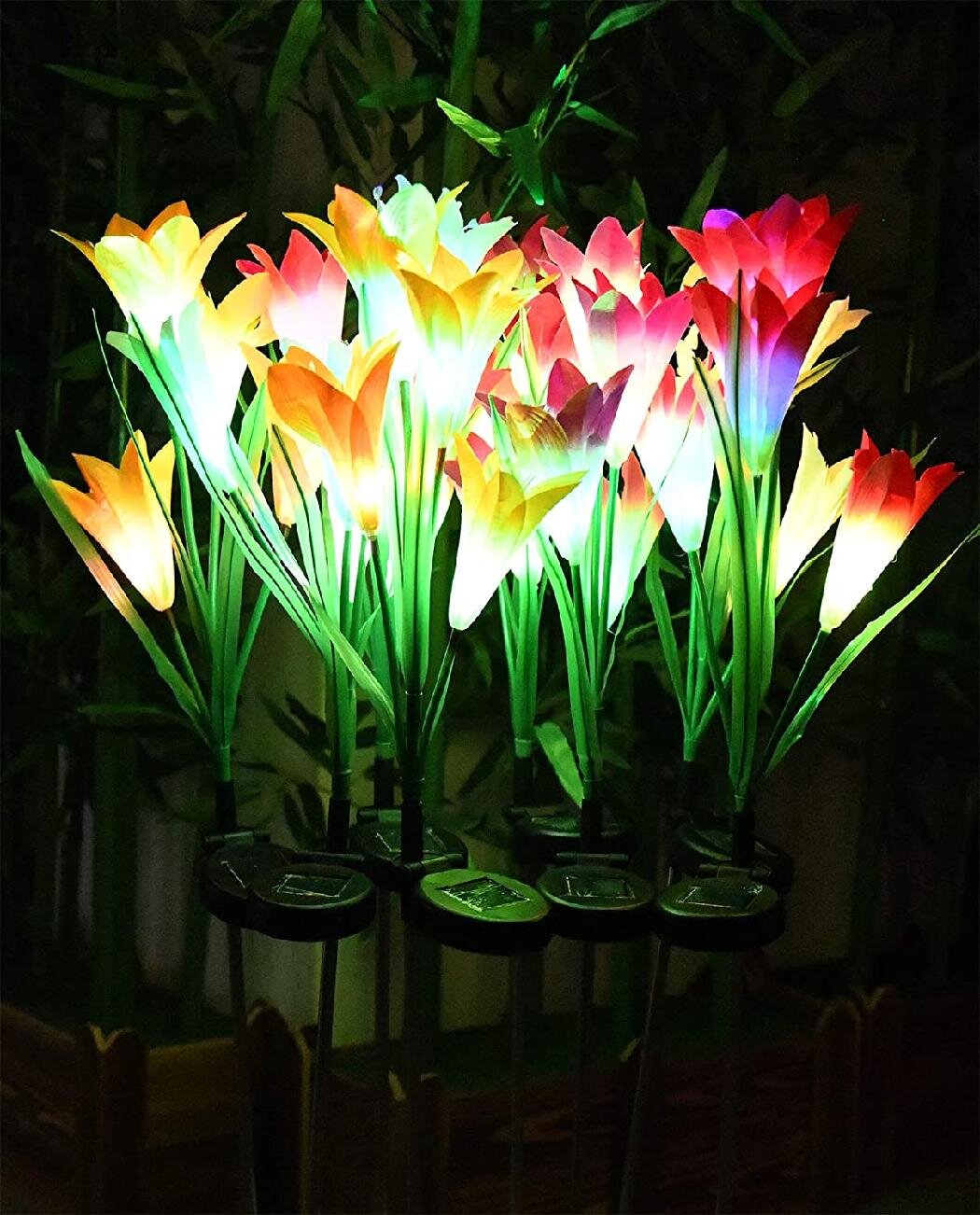 Solar Garden Lights Lily Rose Sunflower Flower LED Stake Lamp Yard Outdoor Decor 