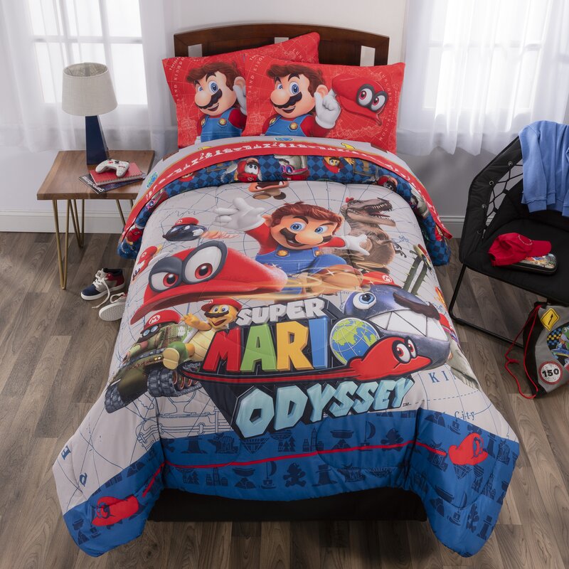 Franco Manufacturing Super Mario Caps Off Reversible Comforter Set