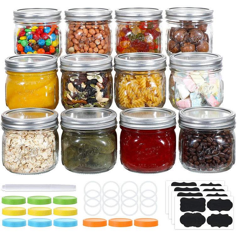Wide Mouth Mason Jars, 12 PACK Glass Canning Jars With Metal Airtight Lids,  Leak-Proof Colored Lids, Chalkboard Labels And Marker, For Meal Prep, Food  ...