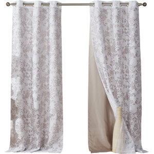 Luisa Nature/Floral Semi-Sheer Grommet Curtain Panels (Set of 2)
