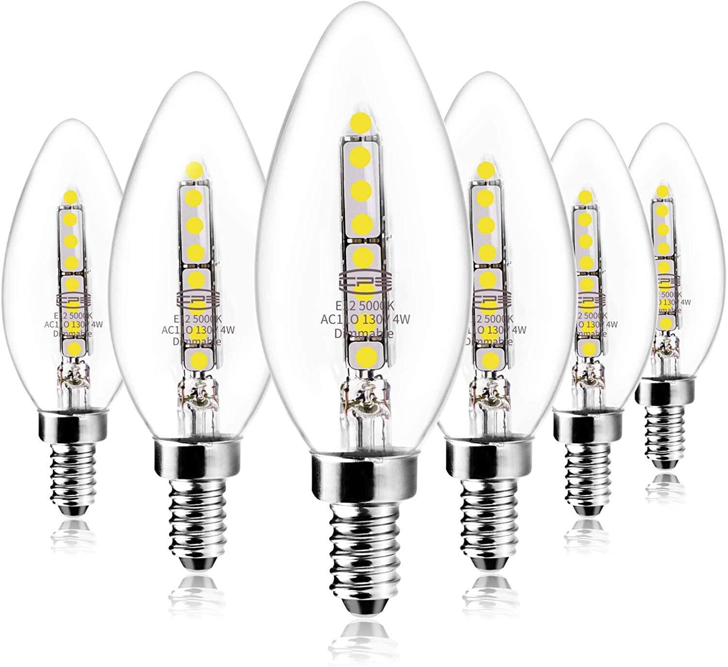 e 4 Watt 40 Watt Equivalent 25 000 Hours Long Lifespan B11 360 Led Dimmable Light Bulb Daylight White 5000k 400lm Cri85 E12 Candelabra Base Set Of 6 Wayfair