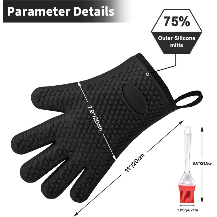 Waterproof Insulated Kitchen Oven Mitts for Men Women BBQ and Baking Heat Resistant Grilling Gloves for Cooking Silicone Cooking Gloves BBQ Gloves 1 Pair Barbecue Non-Slip Potholders