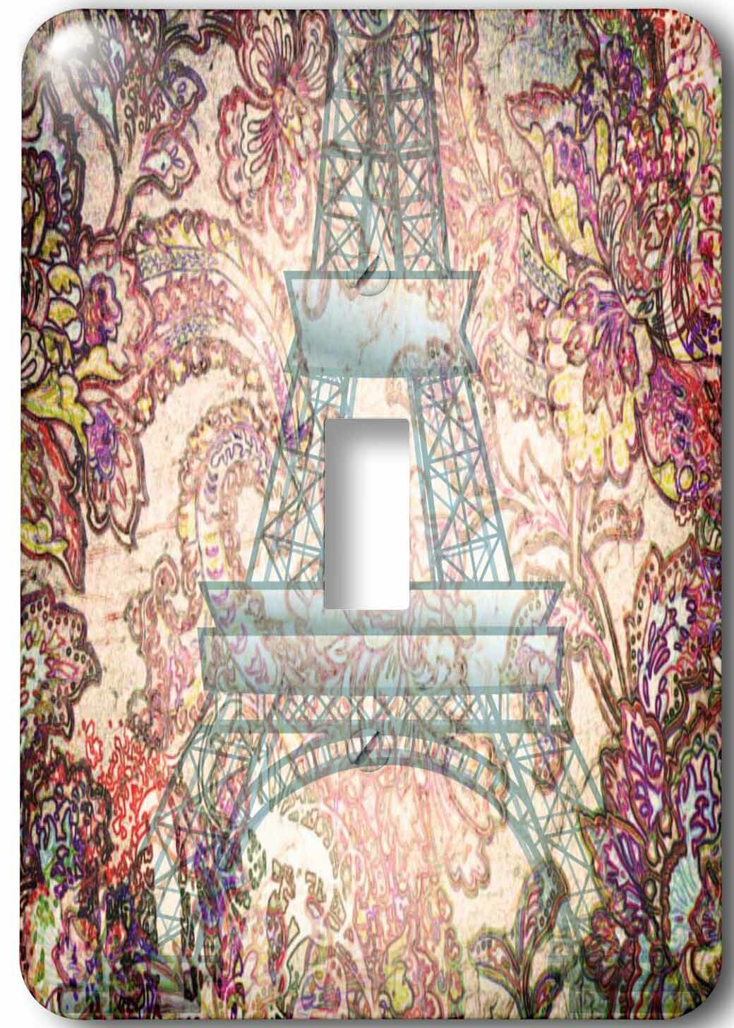 EIFFEL TOWER PARIS FLORAL PURPLE LIGHT SWITCH COVER PLATE  YOU PICK  SIZE 