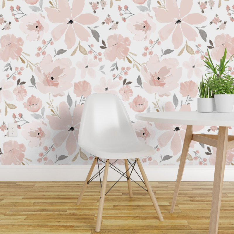 Wallpaper Rolls Sheets Removable Water Activated Wallpaper Watercolor Floral Flower Girly Spring Pastel Home Garden Devidesert Com