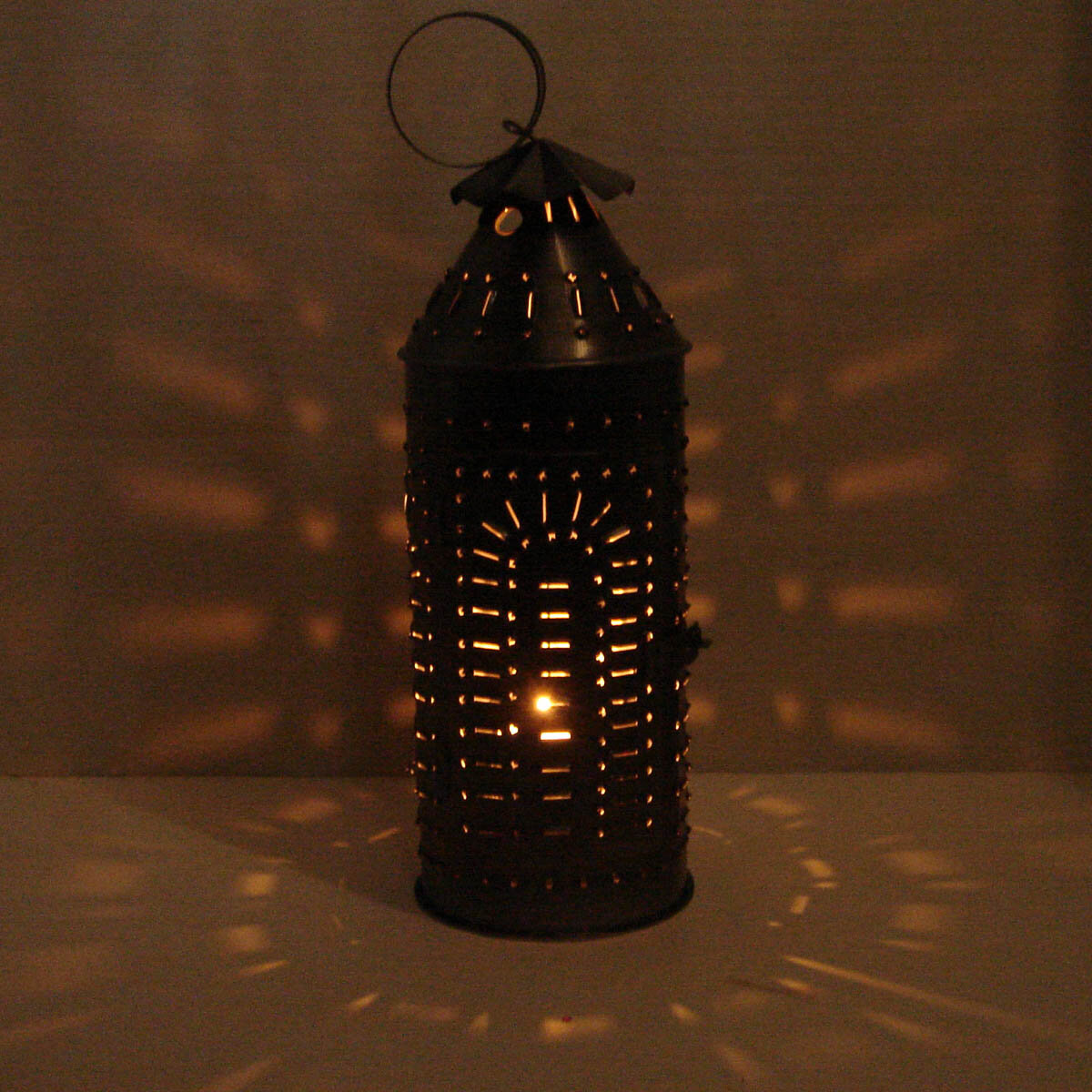 Country new rustic brown large revere punched tin STAR floor lantern light /nice 