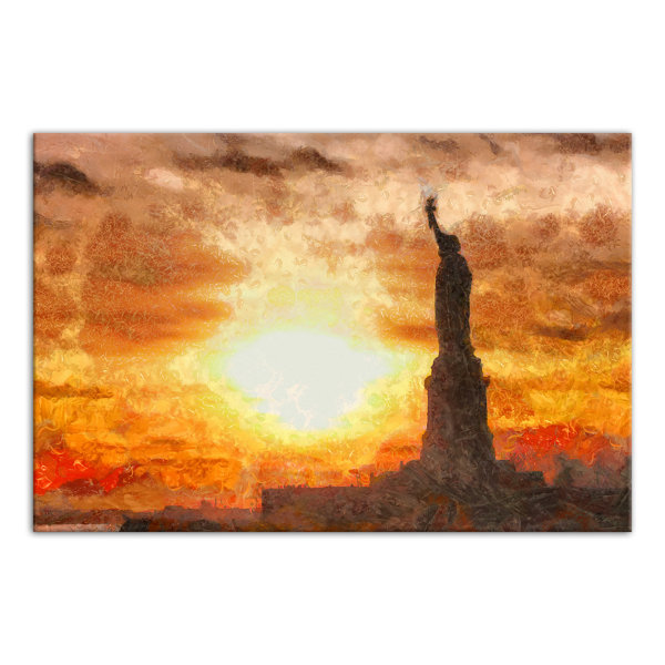 Ebern Designs Statue Of Liberty Sunset Acrylic Painting Print On Canvas Wayfair
