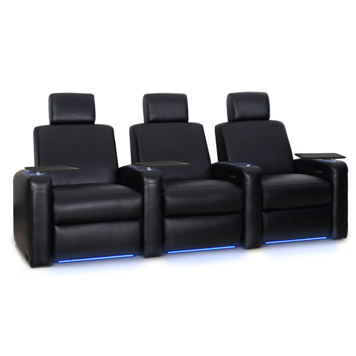 Latitude Run Power Recline Leather Home Theatre Sofa Row Of 3
