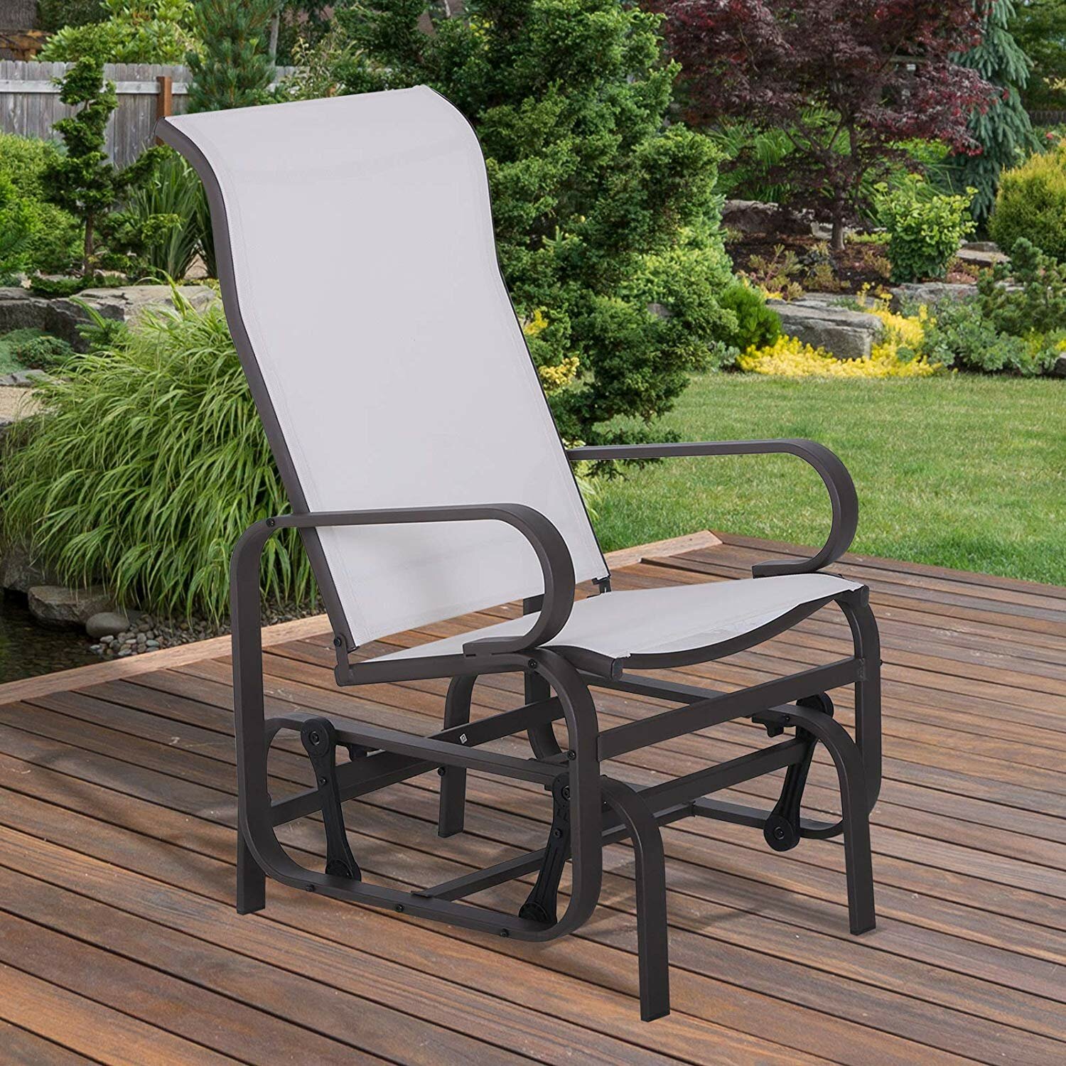 dalke metal mesh fabric single outdoor patio glider rocking chair
