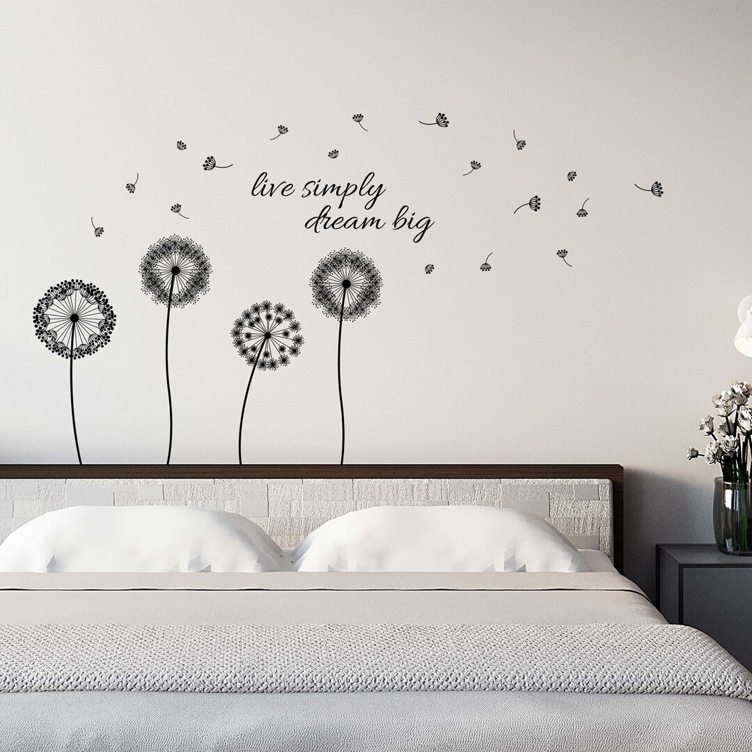 Black Dandelion Live Simply Wall Sticker black,blue,orange,pink