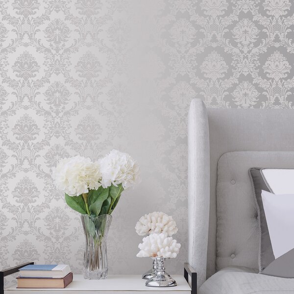 Removable Water-Activated Wallpaper Damask French Victorian Scroll Trellis