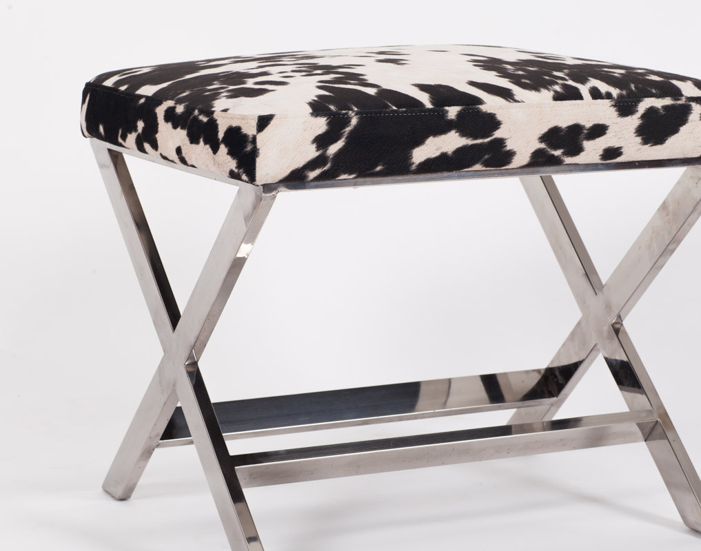 Antique Cowhide Ottoman With Elegant Metal Legs For Home Furniture Cow Print Ottoman. defaultname. - Antique Cowhide Ottoman With Elegant Metal Legs For Home Furniture