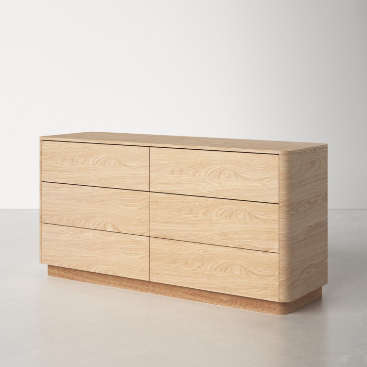 Transitional Soft Close 60" Oak Double Dresser with 6 Drawers
