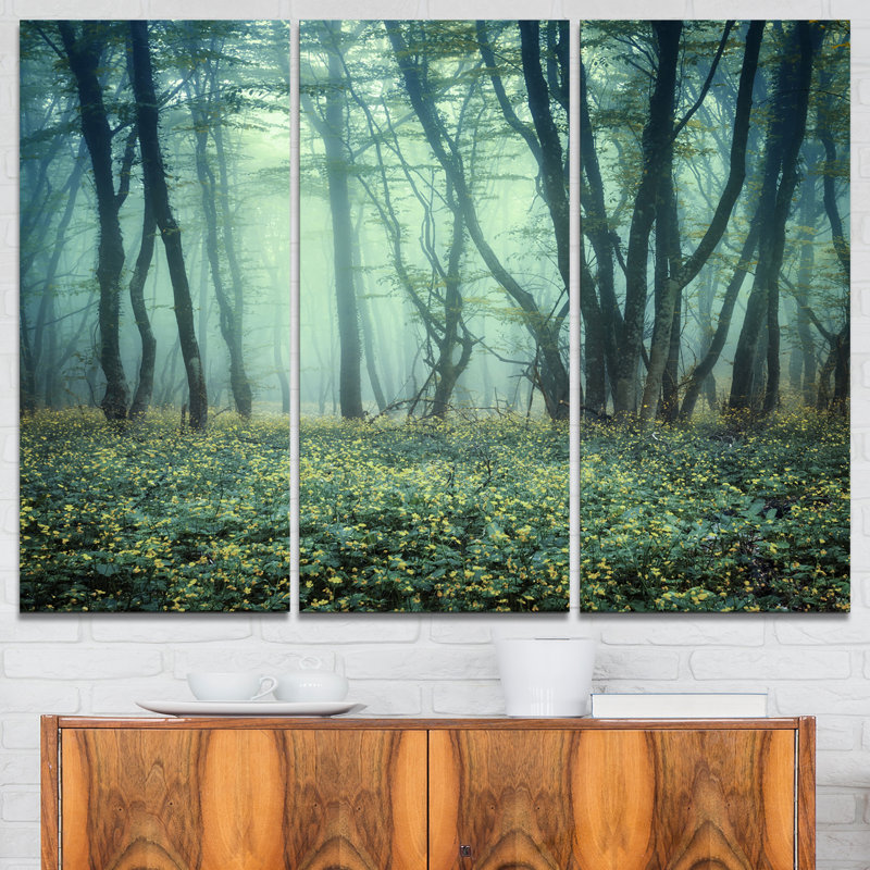 Designart Trail Through Foggy Forest 3 Piece Graphic Art On