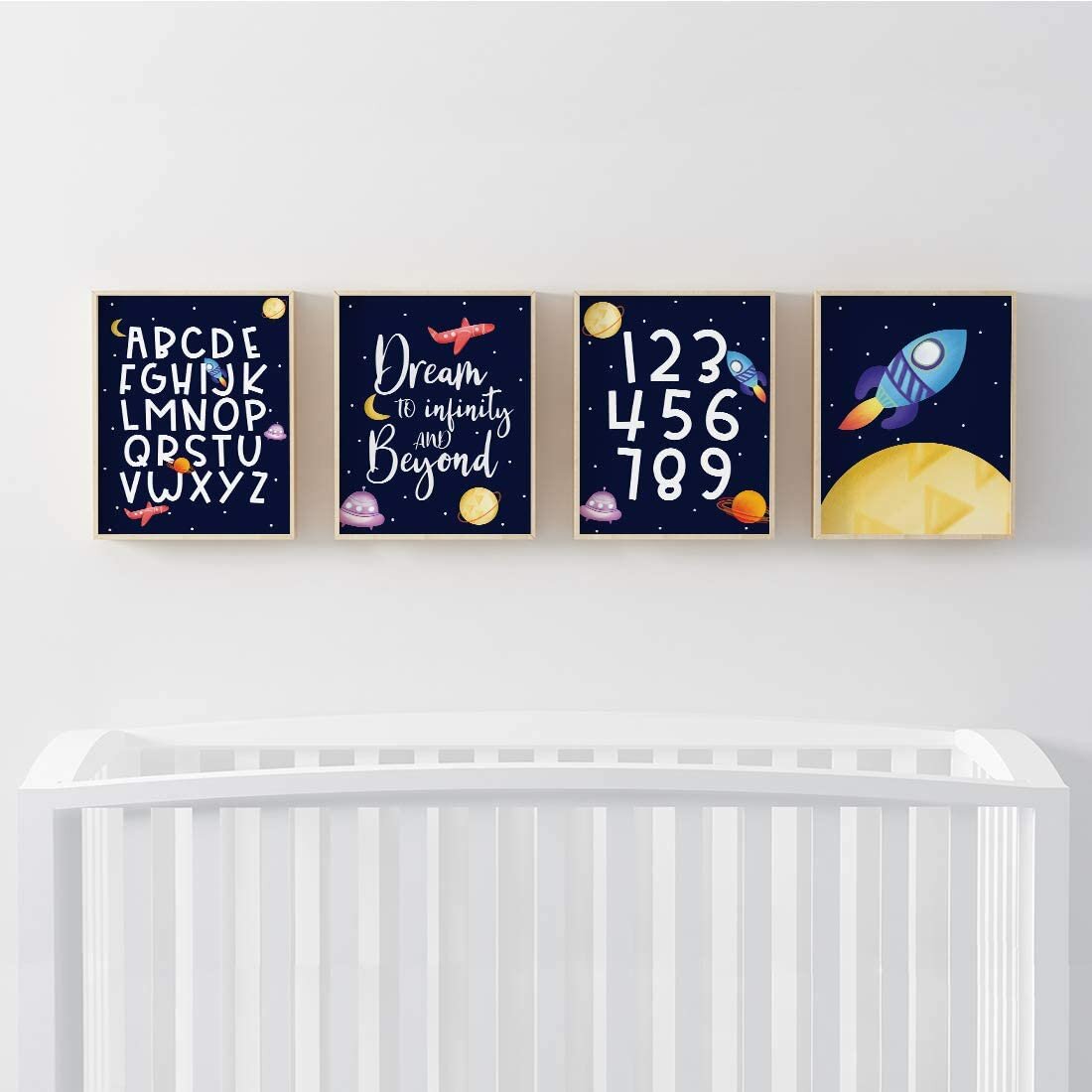 Zoomie Kids Winsor Astronaut Star Galaxy Dream To Infinity And Beyond Alphabet Numbers Planet 4 Piece Set Paper Print Wayfair