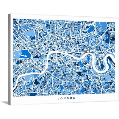 'London England Street Map' by Michael Tompsett Graphic Art Print 17 Stories Format: Canvas, Size: 45