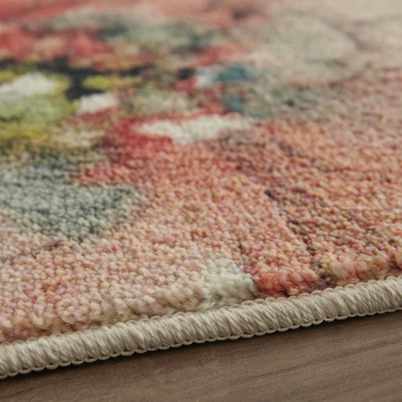 Fedna Summer Bloom Poppy Red Indigo Blue Area Rug