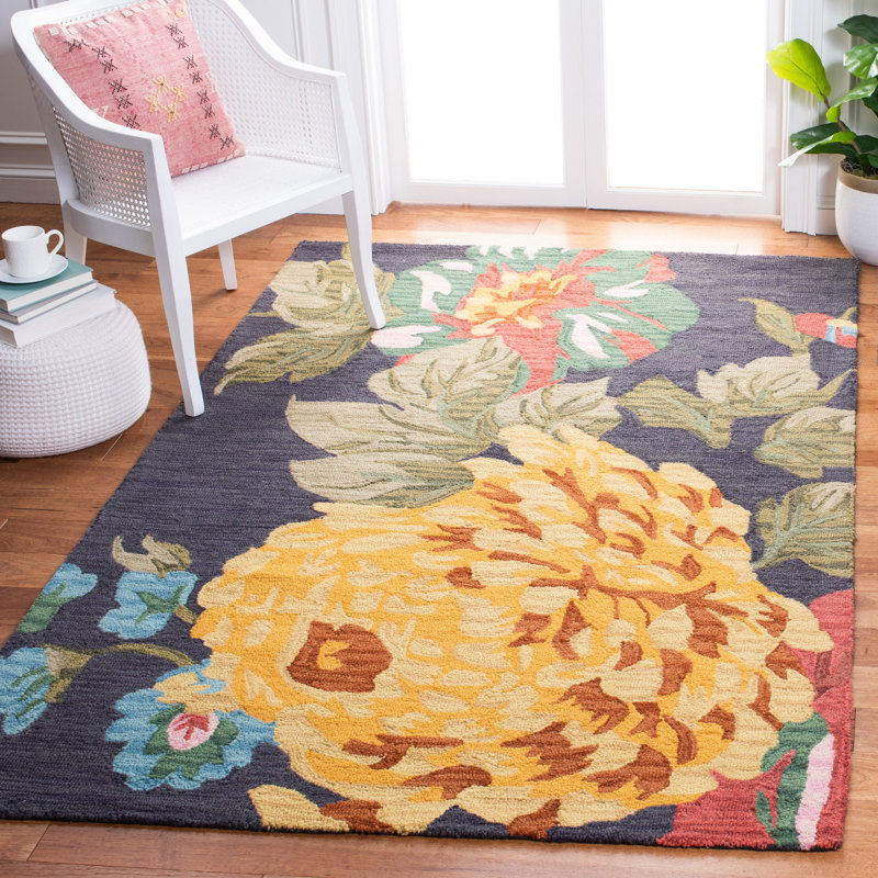 World Menagerie Arber Floral Handmade Tufted Wool Gray Yellow Green Area Rug Wayfair Ca