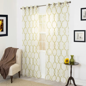 Trellis Emboidered Geometric Sheer Grommet Single Curtain Panel