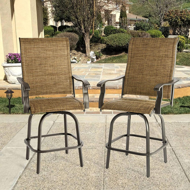Lark Manor Pittard Patio Bar Swivel Stools Chairs 2 Pieces Pvc Coated Polyester High 360 Swivel Chair Outdoor Patio Furniture Suitable For Porch Backyard Balcony And Swimming Pool Brown Reviews Wayfair