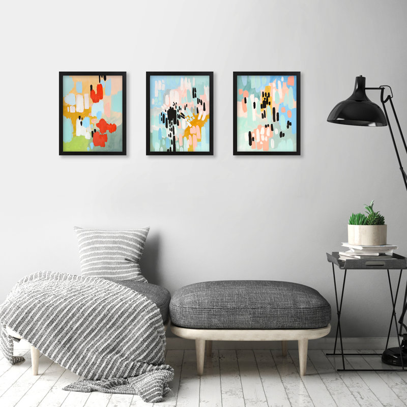 Abstract 3 Piece Picture Frame Graphic Art Print Set On Canvas