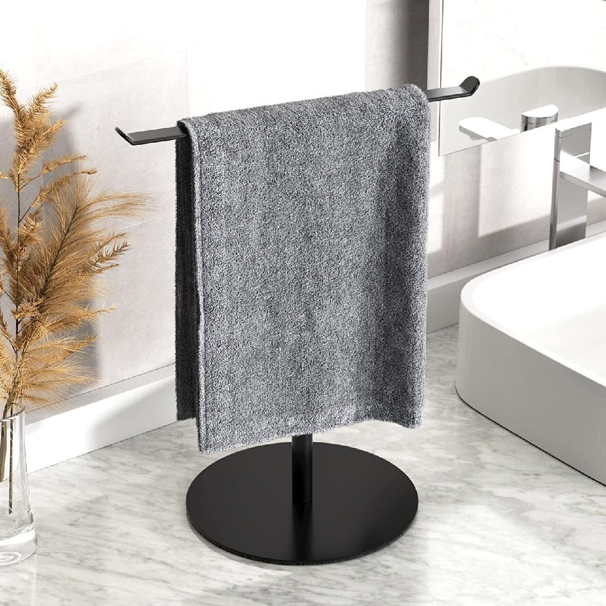 Matte Black Stand Towel Ring NearMoon T-Shape Hand Towel Holder-Bathroom Towel Rack-Stand with Balanced Base SUS304 Stainless Steel Towel Bar for Bathroom Kitchen Vanity Countertop