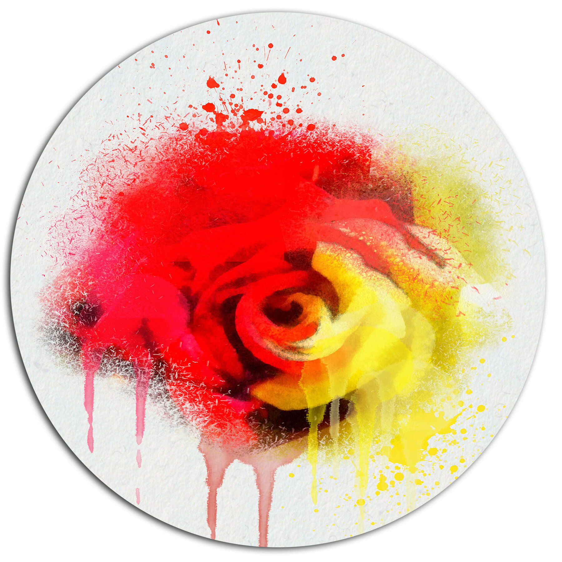 Designart Beautiful Red Yellow Rose Watercolor Oil Painting