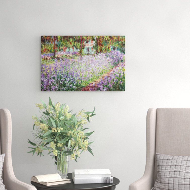 three posts leinwandbild schwertlilien in monets garten von claude monet bewertungen wayfair de