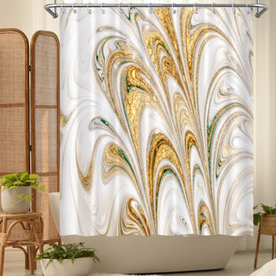 Modern Marble Pattern Waterpfoof Long Shower Curtain With Hooks Bathroom Decors 