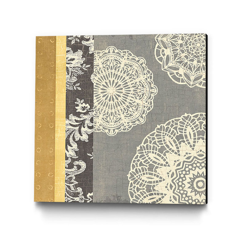 Bungalow Rose Contemporary Lace I Yellow Gray Wrapped Canvas