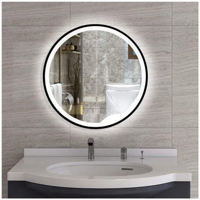 Josephine Round Black Circle LED Backlit Touch MakeUp Vanity Lighted Bathroom Mirror Latitude Run