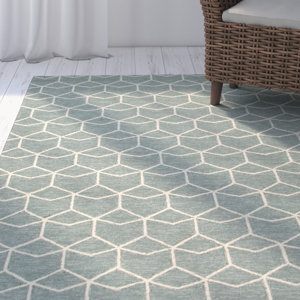 Wells Blue/Ivory Geometric Indoor/Outdoor Area Rug