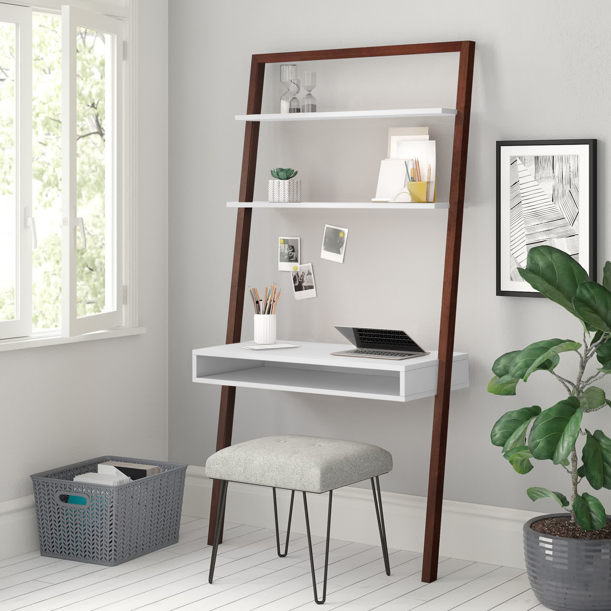 white gloss ladder desk