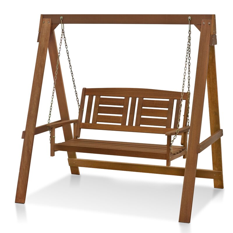 Arianna Hardwood Hanging Porch Swing With Stand