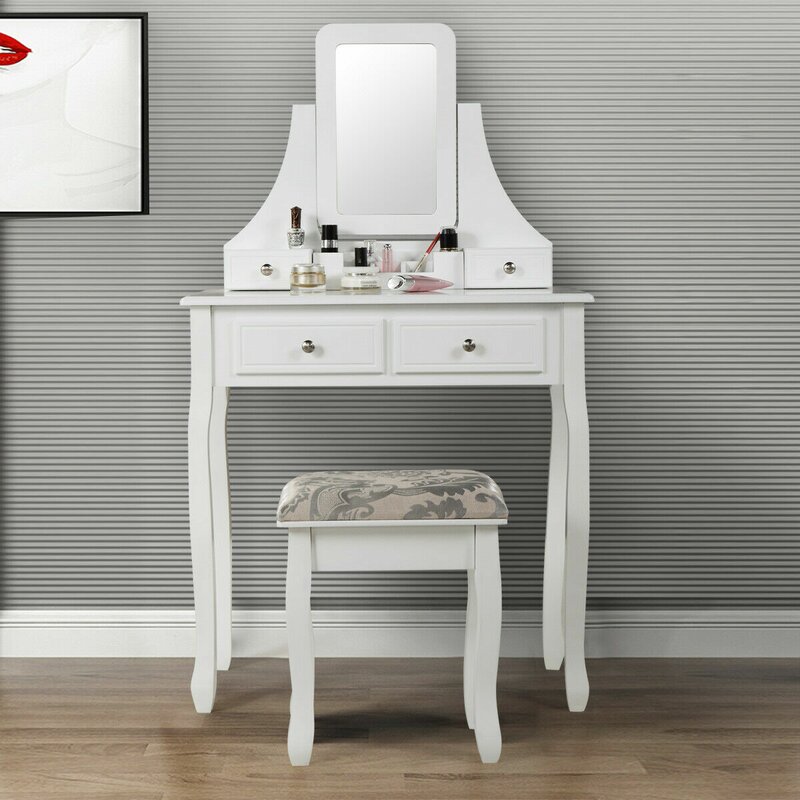 Red Barrel Studio Mccarter Vanity Set With Stool And Mirror Wayfair