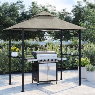 Outsunny 7' x 5' BBQ Grill Gazebo Tent Garden Grill Metal Frame and Canopy with Hooks Outdoor Sun Shade Beige 