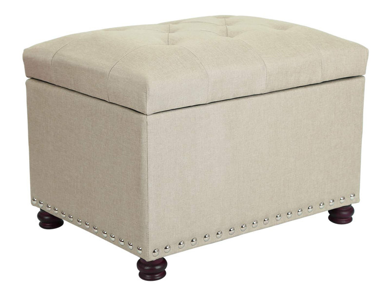 Milana Classy Accent 24" Wide Tufted Rectangle Storage Ottoman Body Fabric: Ivory Linen Blend