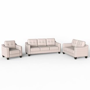 LIAO 3 Piece Living Room Set, 1 Sofa, 1 Loveseat And 1 Armchair With Rivet On Arm Tufted Back Cushions,Beige by Latitude Run