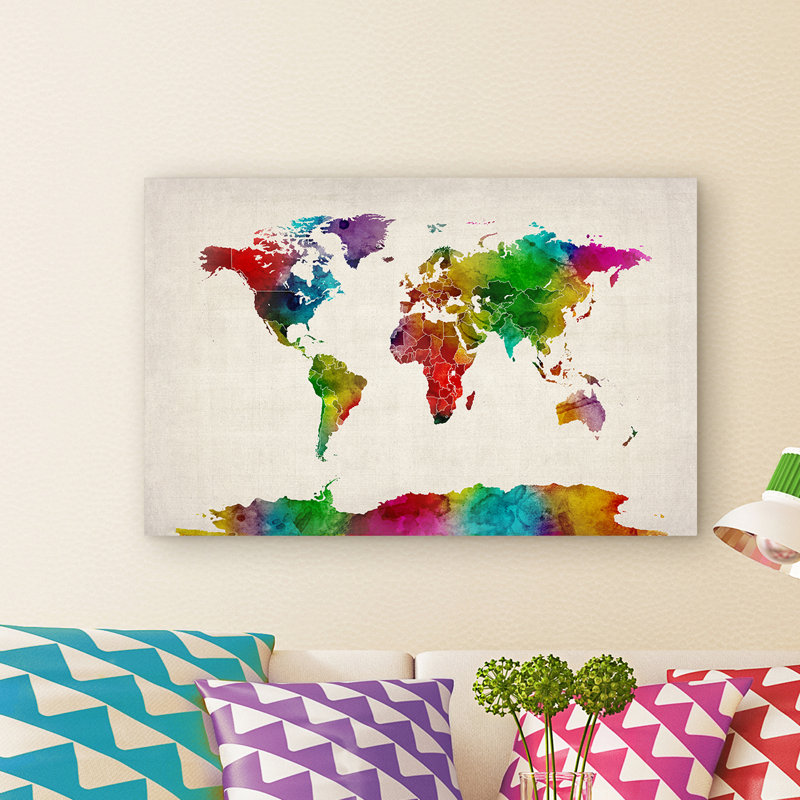 Zoomie Kids World Map Ii Watercolor Painting Print On Canvas