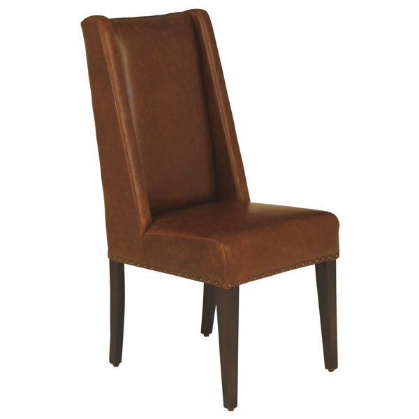 Red Barrel Studio Ken Genuine Leather Upholstered Wingback Parsons Chair In Brown Wayfair
