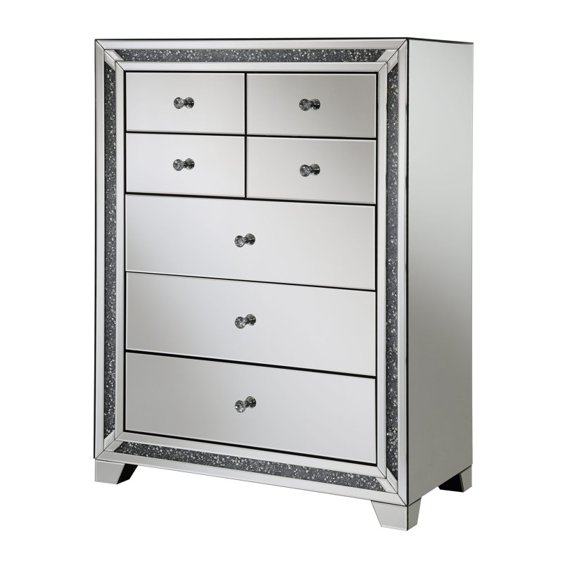 Everly Quinn Theroux 5 Drawer Mirrored Accent Chest Wayfair Everly Quinn Theroux 5 Drawer Mirrored
