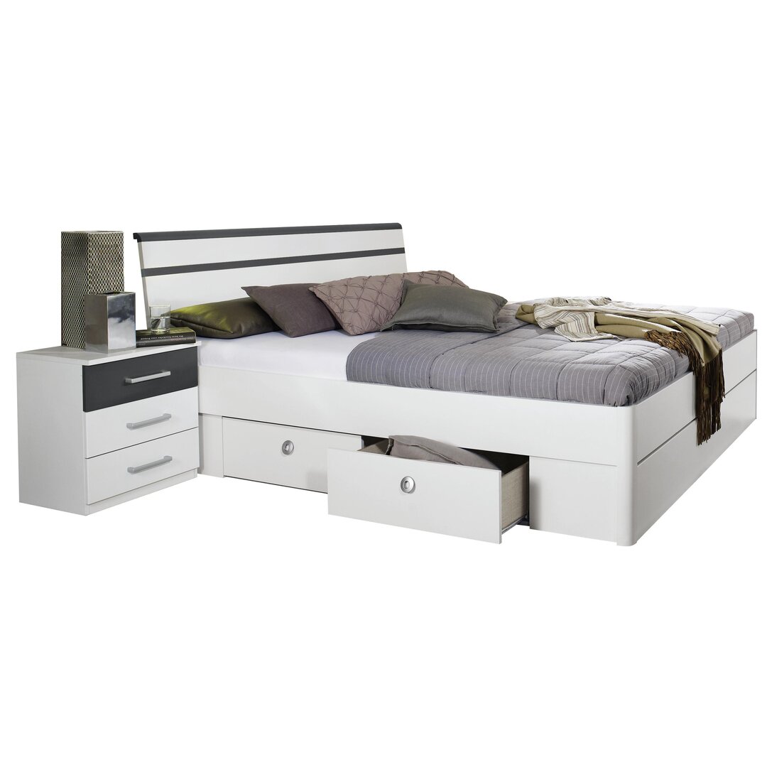 Liegefläche 90x200 cm Rauch Möbel Carlsson Bett Einzelbett Futonbett in weiß Absetzungen//Füße Eiche massiv Gesamtmaße BxHxT 99x97x207 cm