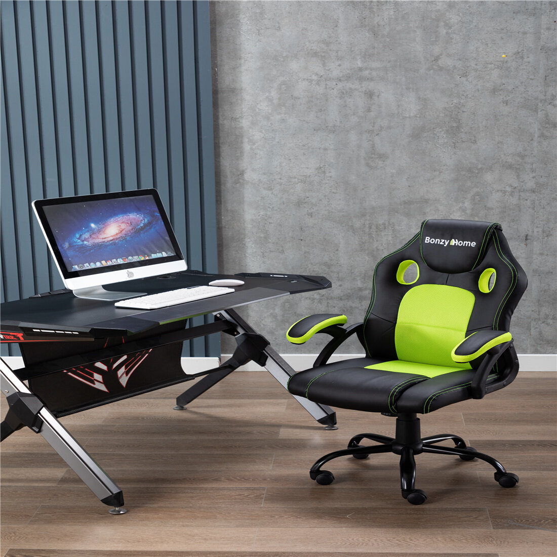 Executive Office Massage Chair Heated Vibrating Computer Gaming Racing Car Green